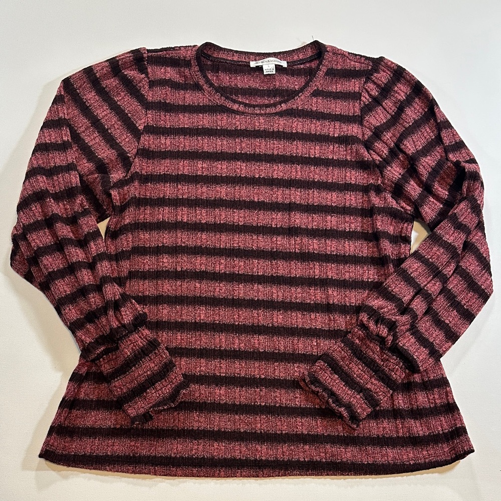 John Paul Richard Pink & Black Striped Knit Sweater Women’s Large